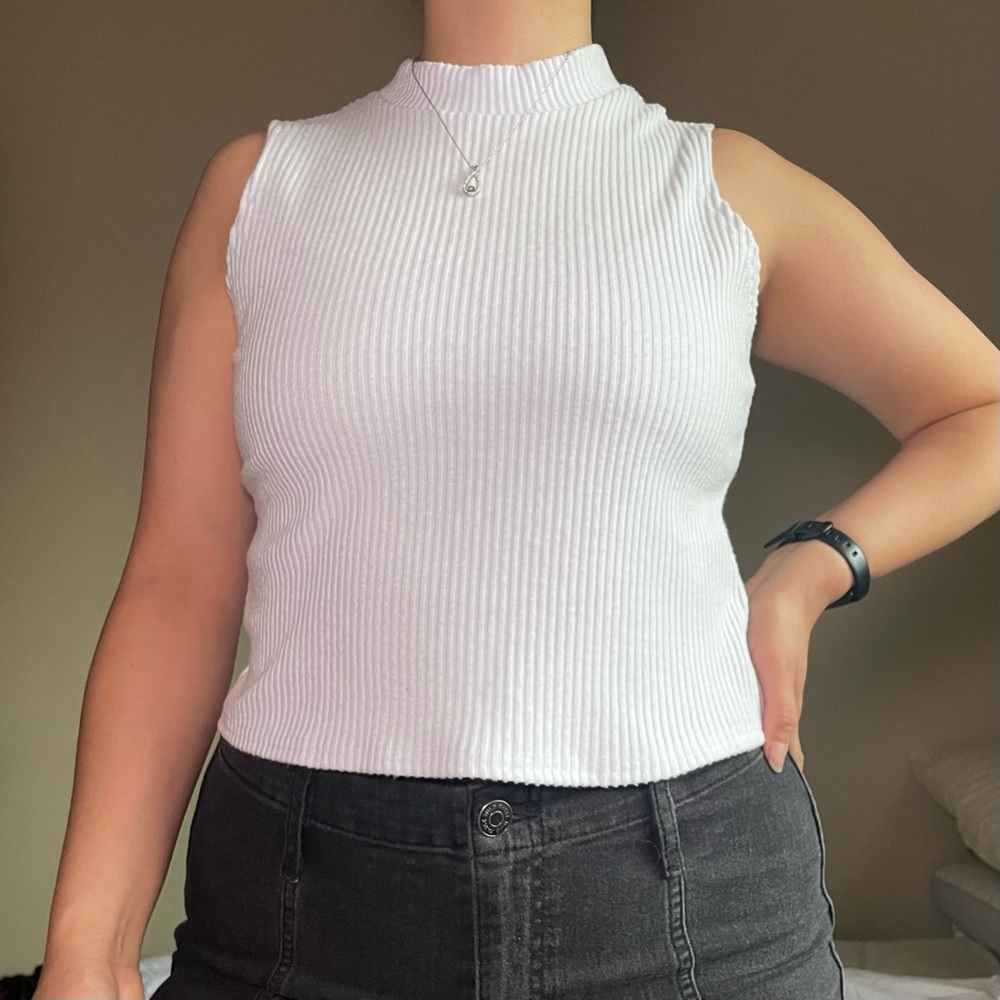 Francesca’s Ice Blue Ribbed Knit Mock Neck Top